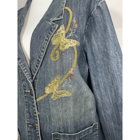 Cottage core Y2K Denim Embroidered Bedazzled Bling Ladies jacket Size XXL - Picture 3 of 11